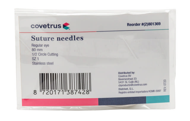 Suture Needles - Regular Eye, 12/Pk - 1/2 circle, reverse cutting