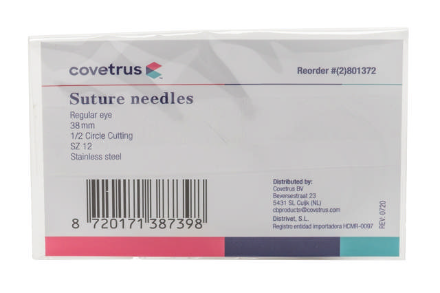 Suture Needles - Regular Eye, 12/Pk - 1/2 circle, reverse cutting