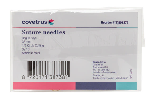 Suture Needles - Regular Eye, 12/Pk - 1/2 circle, reverse cutting