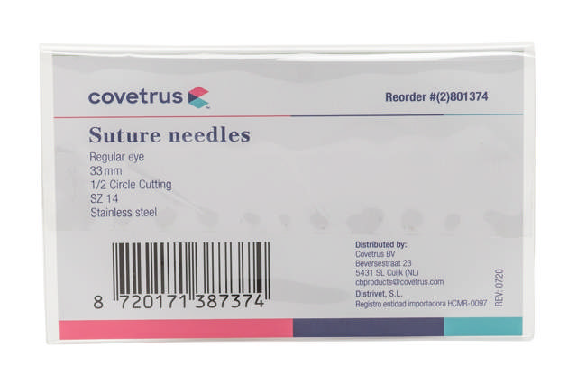 Suture Needles - Regular Eye, 12/Pk - 1/2 circle, reverse cutting