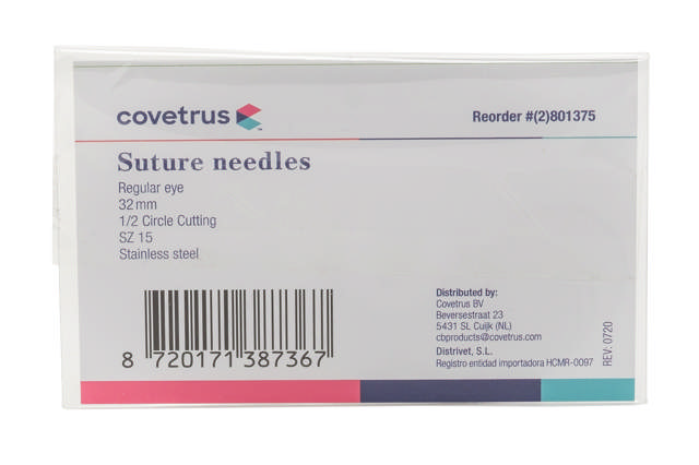 Suture Needles - Regular Eye, 12/Pk - 1/2 circle, reverse cutting