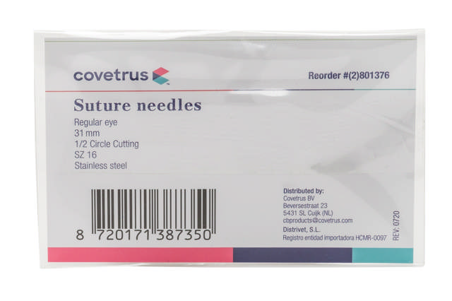 Suture Needles - Regular Eye, 12/Pk - 1/2 circle, reverse cutting