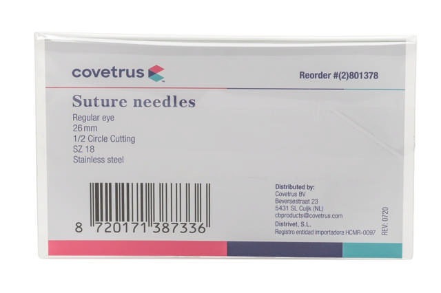 Suture Needles - Regular Eye, 12/Pk - 1/2 circle, reverse cutting