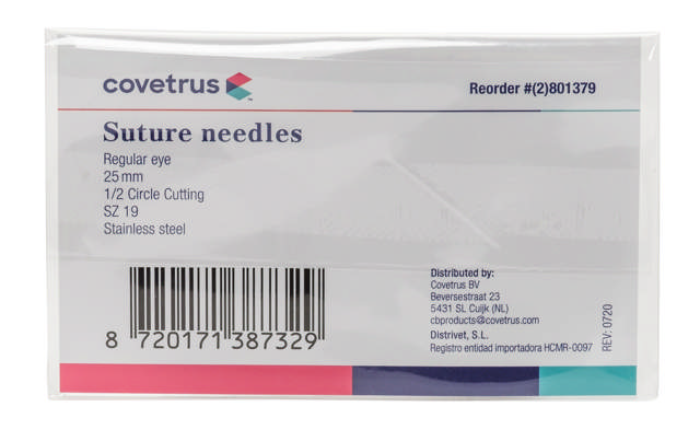 Suture Needles - Regular Eye, 12/Pk - 1/2 circle, reverse cutting