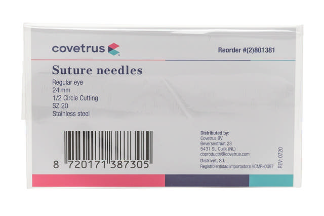 Suture Needles - Regular Eye, 12/Pk - 1/2 circle, reverse cutting