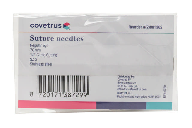 Suture Needles - Regular Eye, 12/Pk - 1/2 circle, reverse cutting