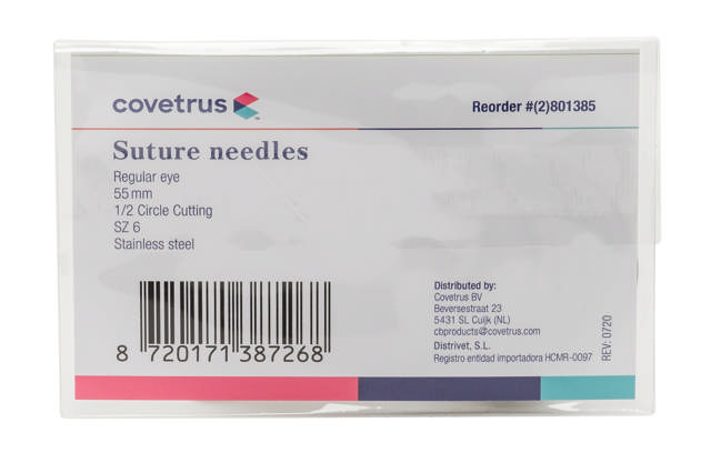 Suture Needles - Regular Eye, 12/Pk - 1/2 circle, reverse cutting