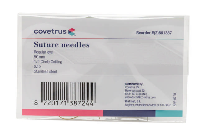 Suture Needles - Regular Eye, 12/Pk - 1/2 circle, reverse cutting