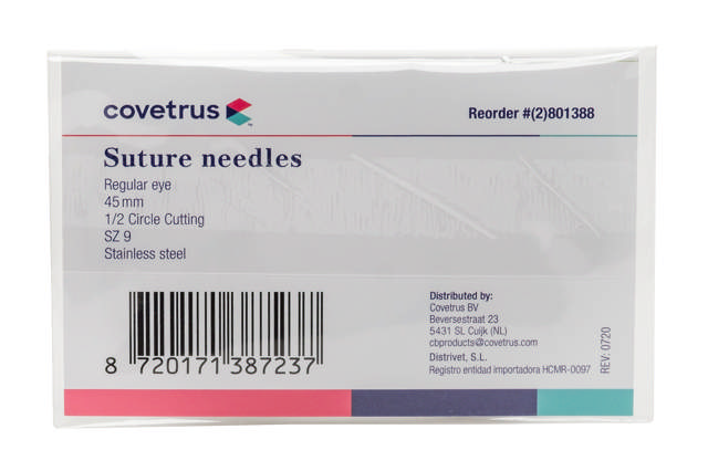 Suture Needles - Regular Eye, 12/Pk - 1/2 circle, reverse cutting